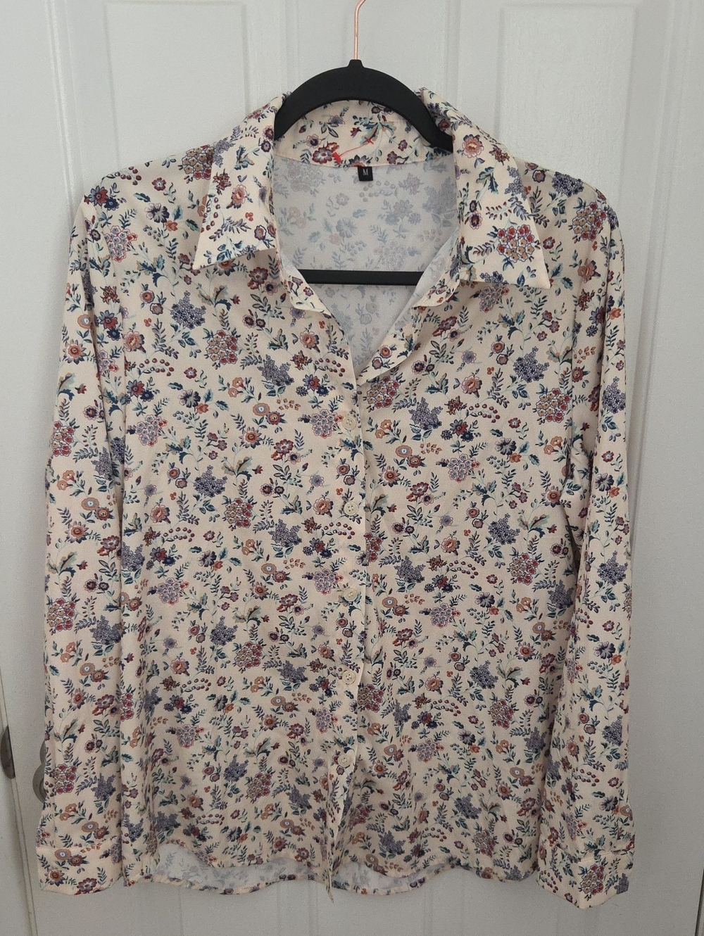 Women's Floral Button-Up Shirt - Cream with Multicolor Print